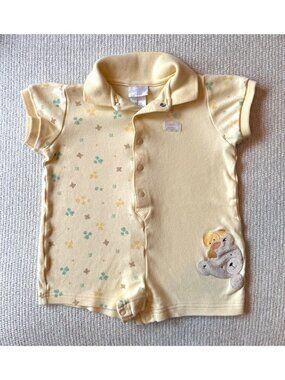 Vintage Carters Baby Romper Size 6-9 Month Teddy Bear Duck Embroidered Yellow